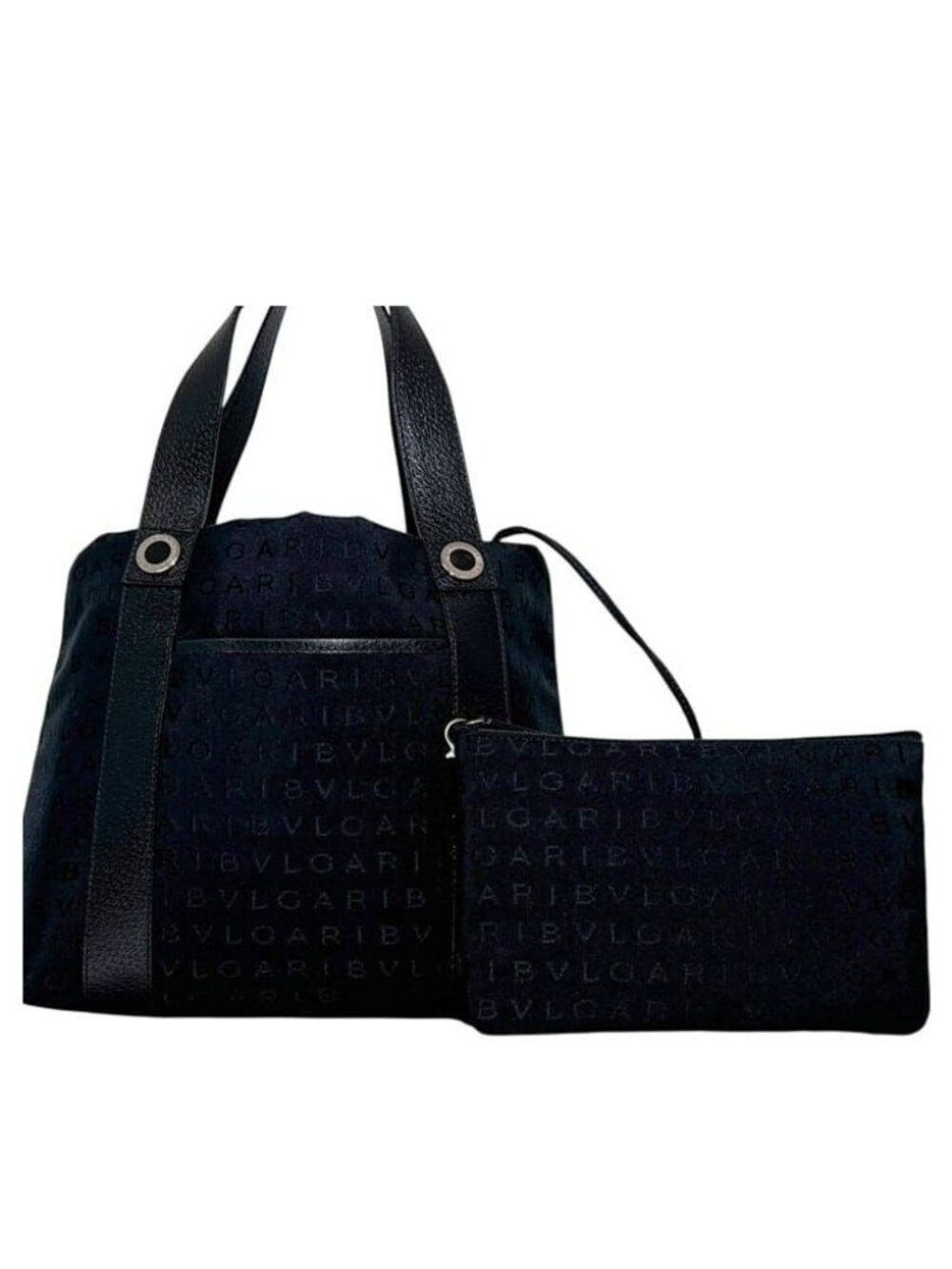 Bvlgari Tote Bag Logomania Canvas Leather Black